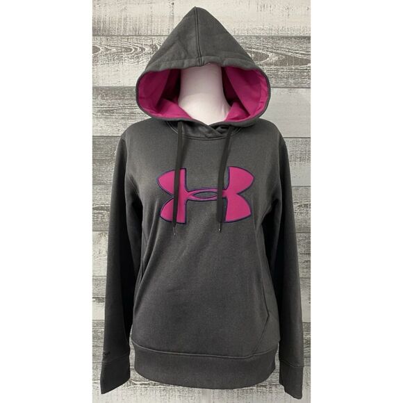 Under Armour Womens Fleece Hoodie Cold Gear Semi-Fitted Gray/Pink Size Med - Picture 1 of 9